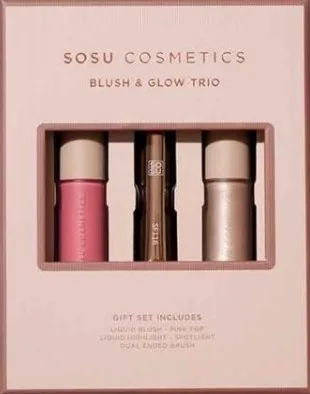 Набор для макияжа лица Sosu By SJ Blush and Glow Trio жидкие румяна, хайлайтер и двусторонняя кисть
