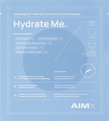 Увлажняющая тканевая маска AIMX Hydrate Me с пептидами и гиалуроновой кислотой, 25 мл
