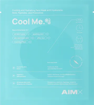 Охлаждающая тканевая маска AIMX Cool Me с гиалуроновой кислотой, пептидами и пробиотиками, 25 мл