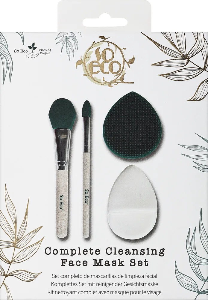 Набор So Eco Complete Cleansing силиконовая щетка для умывания спонж и аппликаторы для масок 2 шт
