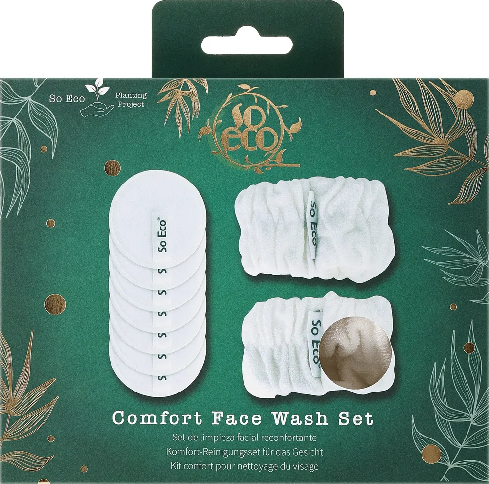 Набор So Eco Comfort Face Wash многоразовые очищающие диски 7 шт и напульсники для умывания
