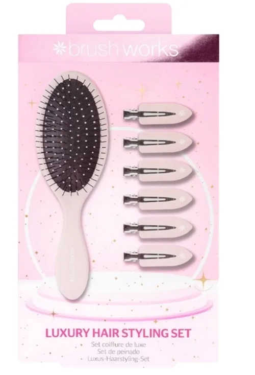 Набор Brushworks Luxury Hair Styling Pink зажимы без заломов 6 шт и овальная расческа для распутывания