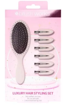 Набор Brushworks Luxury Hair Styling Pink зажимы без заломов 6 шт и овальная расческа для распутывания