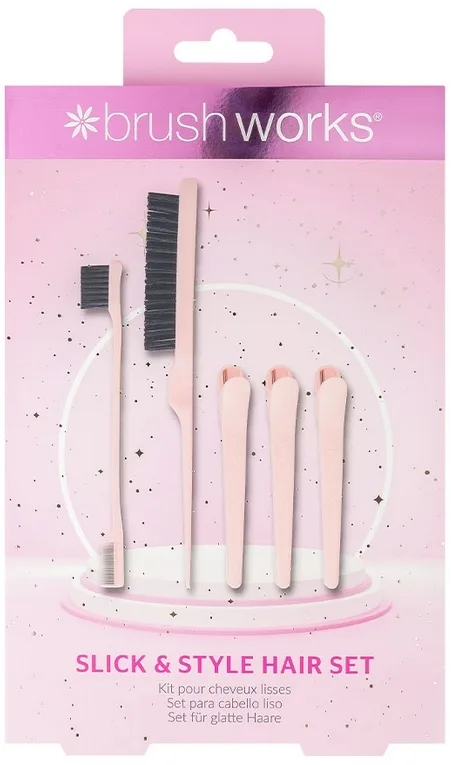 Набор Brushworks Slick & Style зажимы для секций 3 шт расческа для начеса и двусторонняя щетка-гребень
