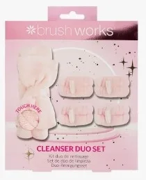 Набор Brushworks Cleanser Duo розовая повязка для волос и напульсники из микрофибры 4 шт
