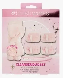 Набор Brushworks Cleanser Duo розовая повязка для волос и напульсники из микрофибры 4 шт