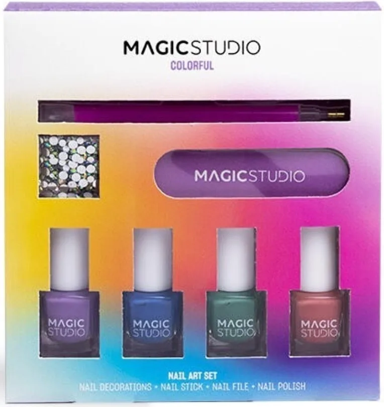 Набор для ногтей Magic Studio Colorful Nail Art лаки 4 шт пилка декоративные элементы и наклейки