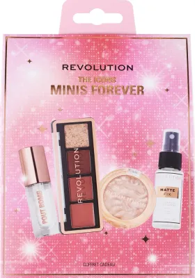 Набор для макияжа Makeup Revolution The Icons Forever мини-палетка хайлайтер блеск и спрей-фиксатор 0.7+2.5+3+30 мл