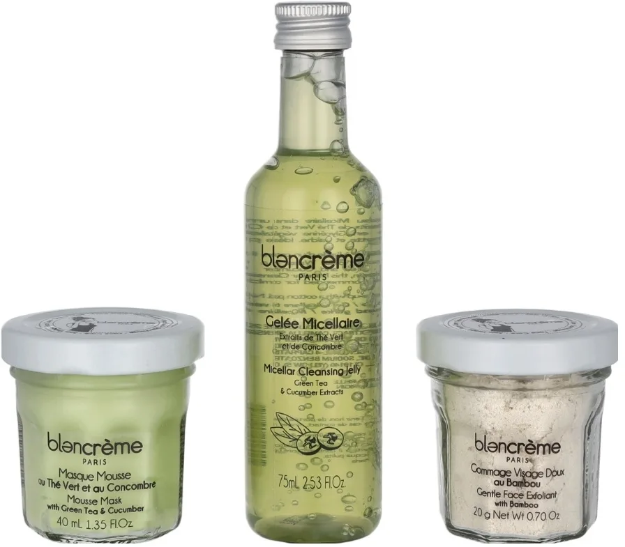 Набор для лица Blancreme Essentials Trio маска-пенка очищающее желе и скраб с зеленым чаем и огурцом 40+80+40 мл