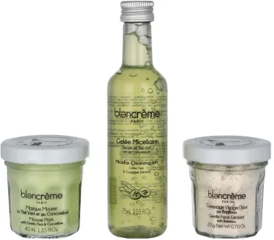 Набор для лица Blancreme Essentials Trio маска-пенка очищающее желе и скраб с зеленым чаем и огурцом 40+80+40 мл