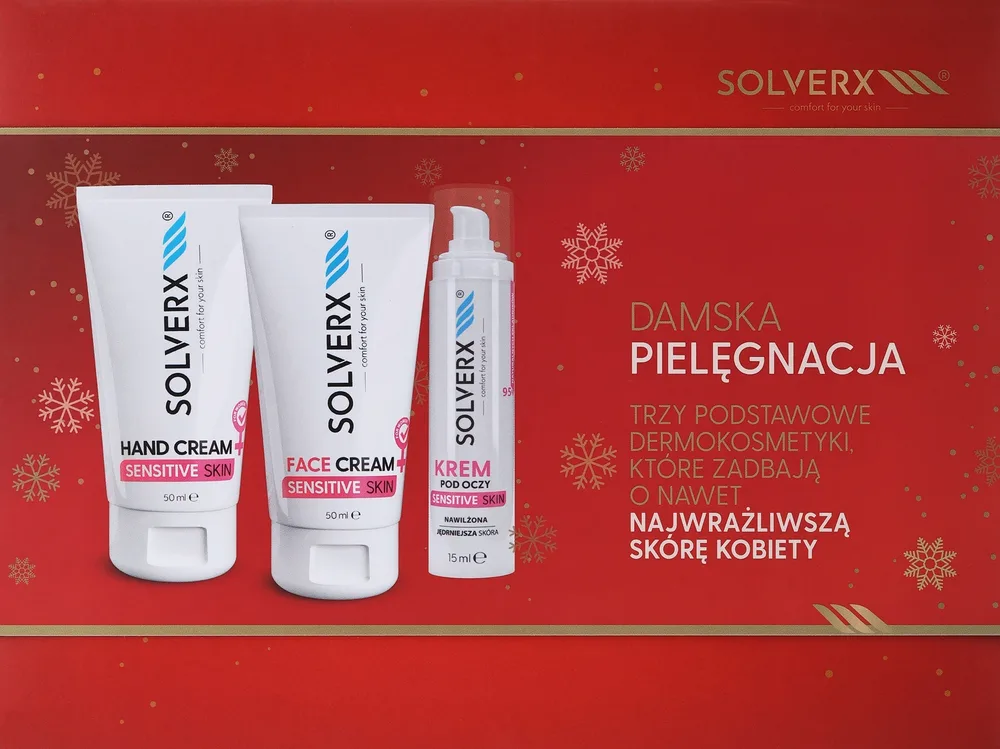 Набор для лица Solverx Sensitive Skin крем крем для рук и крем для век со скваланом и киноа для чувствительной кожи 50+50+15 мл