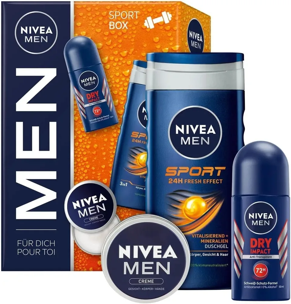 Мужской набор NIVEA Men Sport гель для душа роликовый антиперспирант и крем для лица 250+50+30 мл