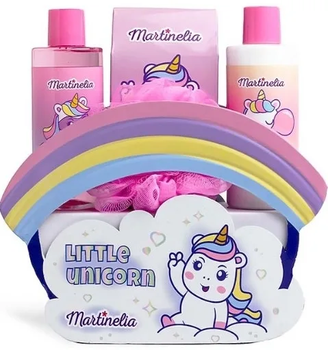 Детский набор для купания Martinelia Little Unicorn гель лосьон соль для ванны и губка 2x200 мл+100 г