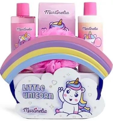 Детский набор для купания Martinelia Little Unicorn гель лосьон соль для ванны и губка 2x200 мл+100 г