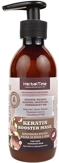 Кератиновая маска для волос Herbal Time с грецким орехом, кератин, масло миндаля и клещевины, пантенол, 240 мл