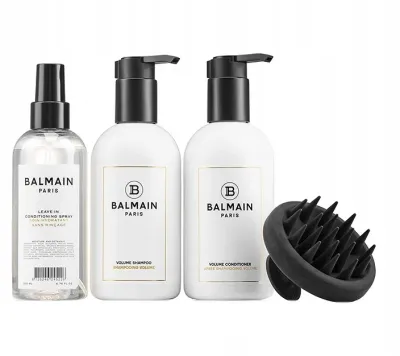 Набор Balmain Paris Hair Couture Volume Care шампунь 300 мл кондиционер 300 мл спрей для волос 200 мл и массажер для кожи головы