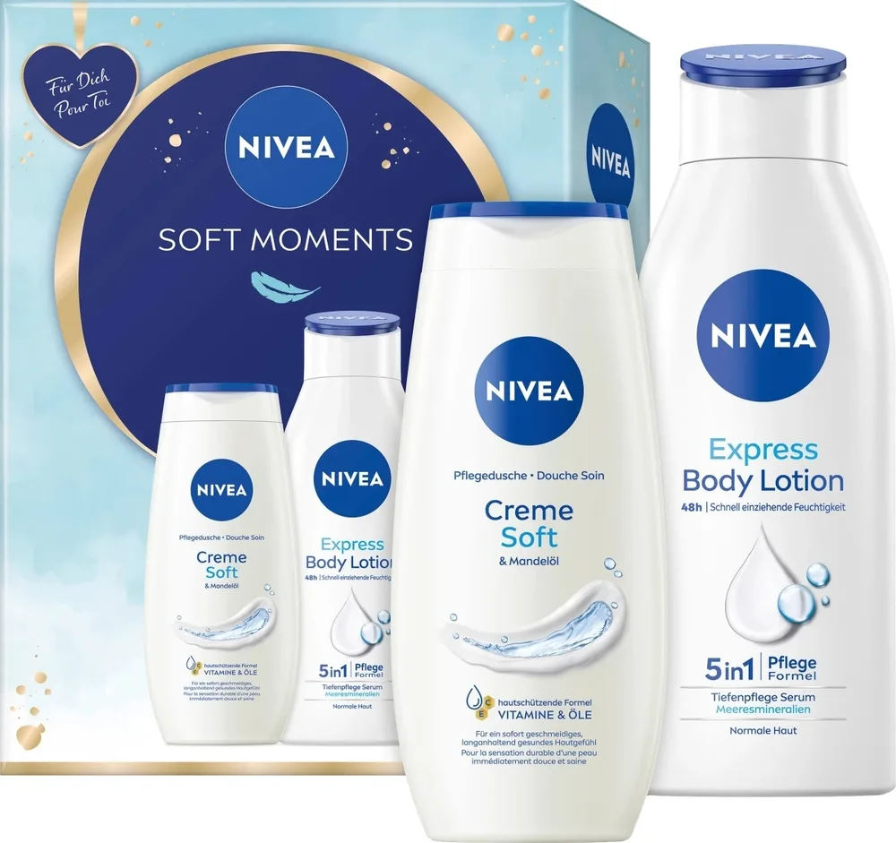 Набор для тела NIVEA Soft Moments гель для душа и лосьон с миндальным маслом и витаминами 250+400 мл