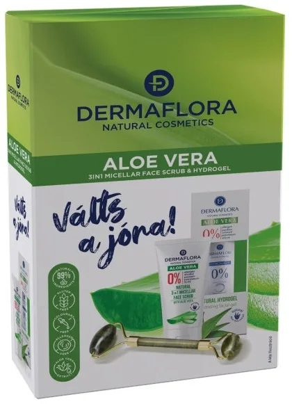 Набор для лица Dermaflora Aloe Vera гидрогель мицеллярный скраб и роллер с алоэ и пантенолом 50+100 мл