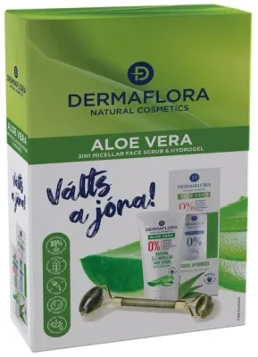 Набор для лица Dermaflora Aloe Vera гидрогель мицеллярный скраб и роллер с алоэ и пантенолом 50+100 мл