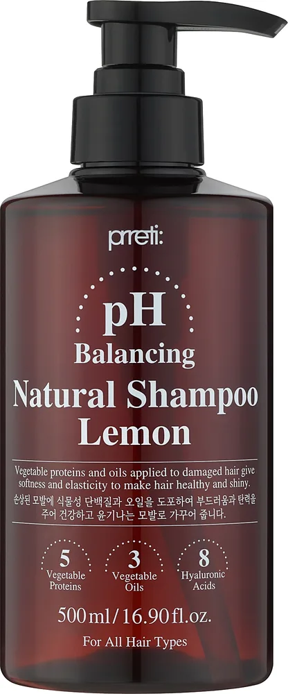 Шампунь Prreti PH Balancing Lemon балансирующий, с лимоном, аргановым маслом, гиалуроновой кислотой и керамидами, 500 мл, Корея