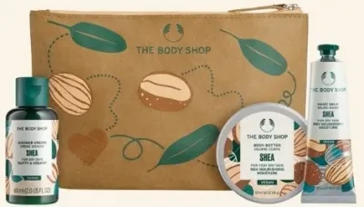 Подарочный набор The Body Shop Shea гель для душа 60 мл масло для тела 50 мл крем для рук 30 мл и сумочка