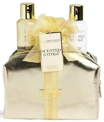 Набор IDC Institute Scented Bath Gold гель для душа 100 мл лосьон для тела 100 мл мочалка люфа и золотистая косметичка