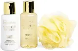 Набор IDC Institute Scented Bath Gold гель для душа 100 мл лосьон для тела 100 мл мочалка люфа и золотистая косметичка — фото 3