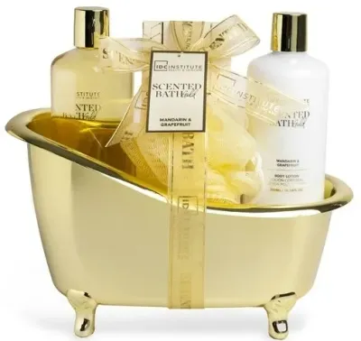 Набор IDC Institute Scented Bath Gold гель для душа 300 мл лосьон для тела 300 мл соль для ванны 150 г и мочалка люфа