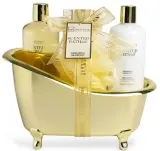 Набор IDC Institute Scented Bath Gold гель для душа 300 мл лосьон для тела 300 мл соль для ванны 150 г и мочалка люфа — фото 1