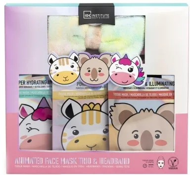 Набор IDC Institute Cute Animals маски для лица 3 шт и повязка для волос