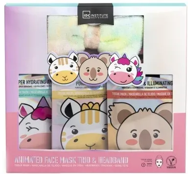 Набор IDC Institute Cute Animals маски для лица 3 шт и повязка для волос