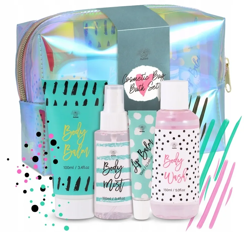 Набор Aurora Cosmetic Bag Lotos гель для душа 150 мл бальзам для тела 100 мл спрей 100 мл блеск для губ 10 мл и косметичка