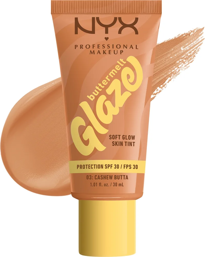 Тонирующий флюид NYX Professional Makeup Buttermelt Glaze Soft Glow Skin Tint сияющий SPF 30, 30 мл, оттенок 03 - Cashew Butta