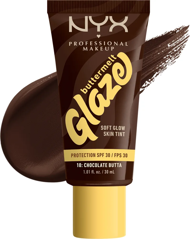 Тонирующий флюид NYX Professional Makeup Buttermelt Glaze Soft Glow Skin Tint сияющий SPF 30, 30 мл, оттенок 10 - Chocolate Butta