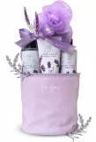 Набор Aurora Lavender Fields гель для душа 200 мл бальзам для тела 200 мл крем для рук 100 мл и мочалка люфа — фото 1
