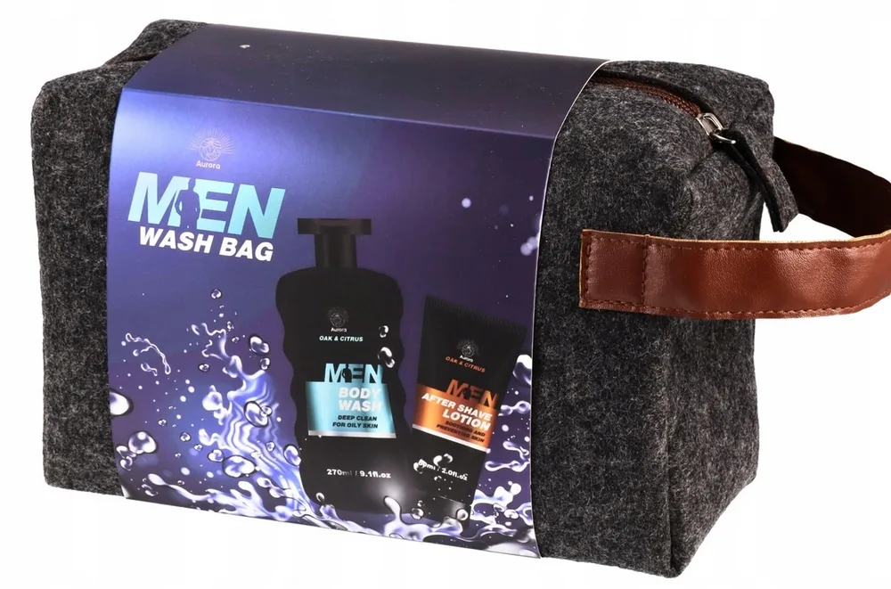 Мужской набор Aurora Cosmetic Men гель для душа 270 мл бальзам после бритья 60 мл и косметичка