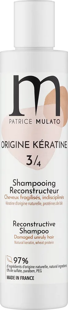 Шампунь Patrice Mulato Origine Keratine восстанавливающий, с кератином и протеином шёлка, шаг 3/4 ритуала домашнего ухода, 200 мл, Франция
