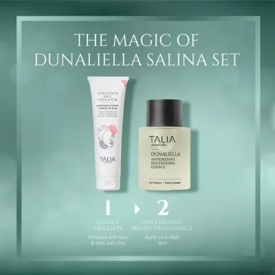 Набор для лица Talia Heaven's Dew Cleanse and Protect скраб с косточками персика и эссенция с антиоксидантами 50+50 мл
