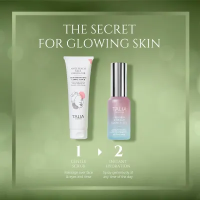 Набор для лица Talia Heaven's Dew Instant Glow скраб с косточками персика и спрей-эликсир 50+30 мл