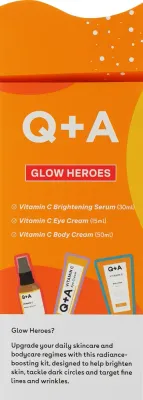 Набор для сияния кожи Q+A Glow Heroes сыворотка крем для глаз и крем для тела с витамином С 30+15+50 мл