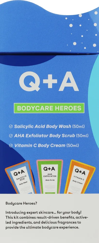 Набор для тела Q+A Bodycare Heroes гель скраб и крем с салициловой кислотой AHA и витамином С 3x50 мл