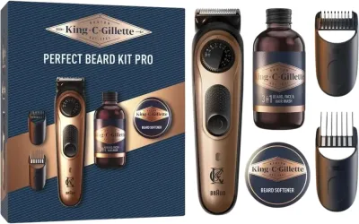 Набор Gillette King C. Perfect Beard Kit Pro триммер для бороды средство для умывания 60 мл и бальзам для бороды 25 мл