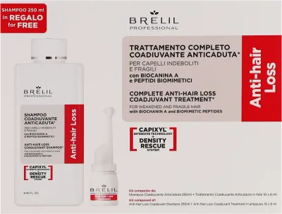 Набор для волос Brelil шампунь и лосьон с растительными экстрактами и Capixyl для ослабленных волос 250 мл+10x6 мл