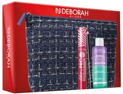 Набор Deborah Milano Pochette 05 тушь для ресниц 13 мл карандаш для глаз 1.5 г двухфазное средство для демакияжа 50 мл и косметичка