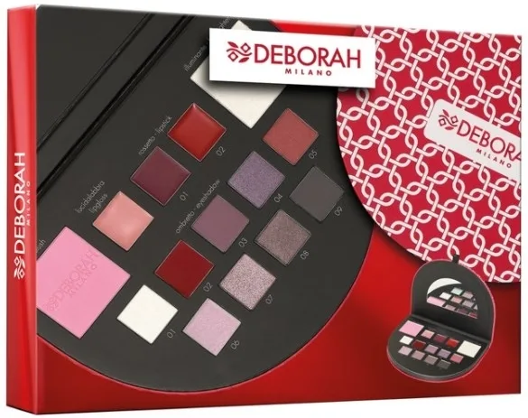 Набор для макияжа Deborah Gift Make-up Mini Cold тени 9 оттенков блески и помады 3 шт румяна хайлайтер и зеркало