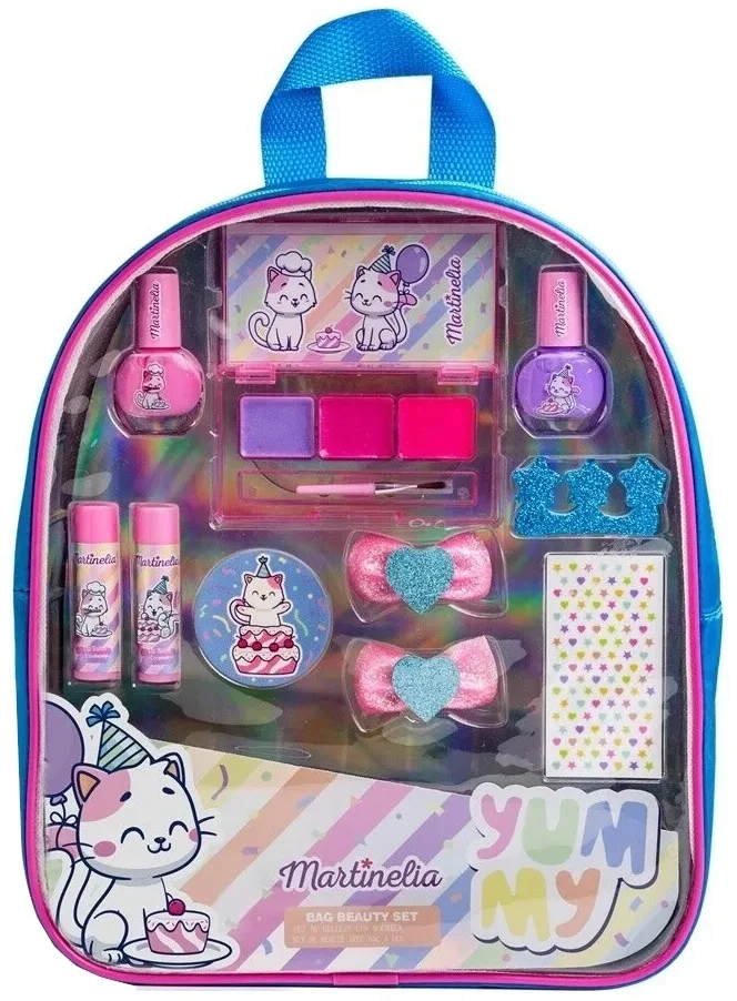 Детский набор косметики Martinelia Yummy Bag в рюкзаке лаки 2 шт бальзамы 2 шт палетка блесков заколки пилка разделитель и наклейки