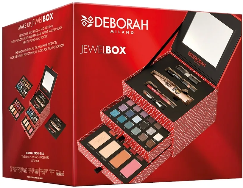 Набор для макияжа Deborah Make Up Kit Jewel Box тушь тени 29 оттенков блески 15 шт пудра хайлайтер бронзер румяна карандаши и зеркало