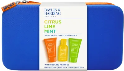 Мужской набор Baylis & Harding Citrus Lime & Mint гель для тела и волос 100 мл средство для умывания 50 мл бальзам после бритья 50 мл и косметичка