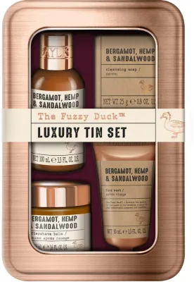Мужской набор Baylis & Harding The Fuzzy Duck гель для тела и волос 100 мл бальзам после бритья 30 мл мыло 25 г и средство для умывания 30 мл в жестяной коробке
