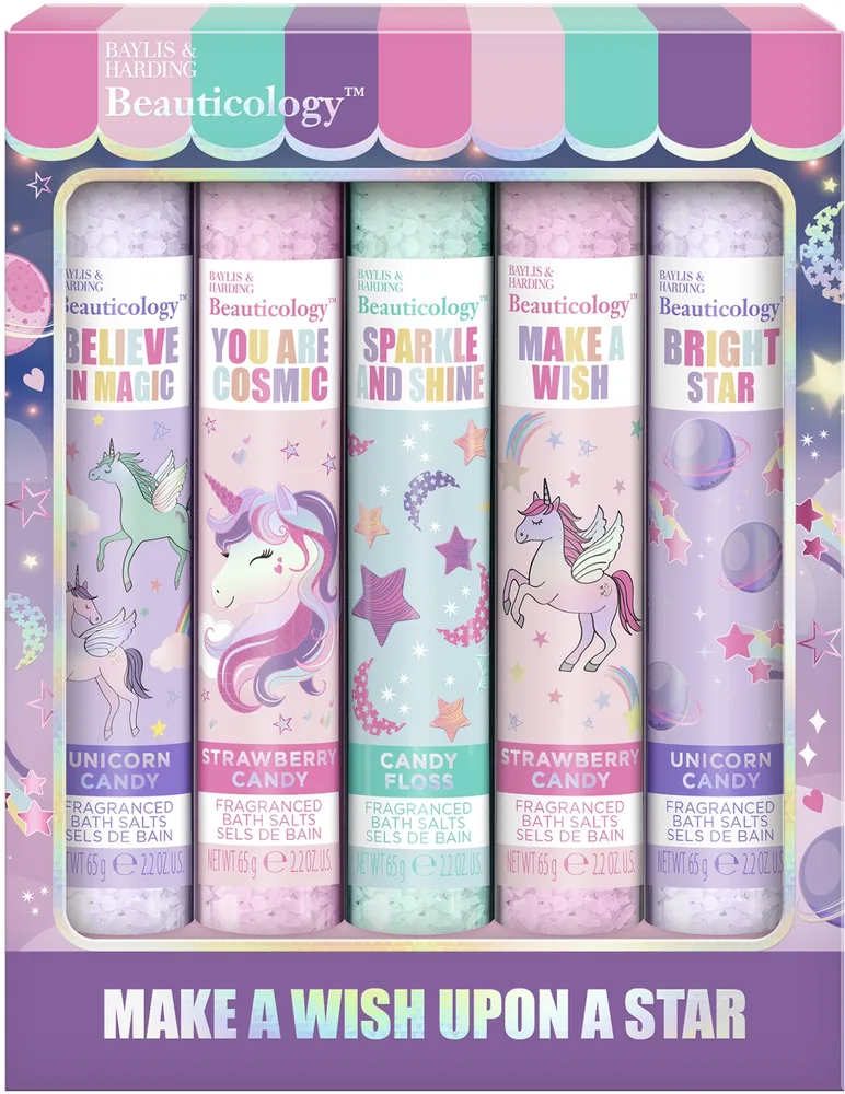 Набор солей для ванны Baylis & Harding Beauticology Cosmic Unicorn Candy Strawberry Candy и Candy Floss 5 шт по 65 г